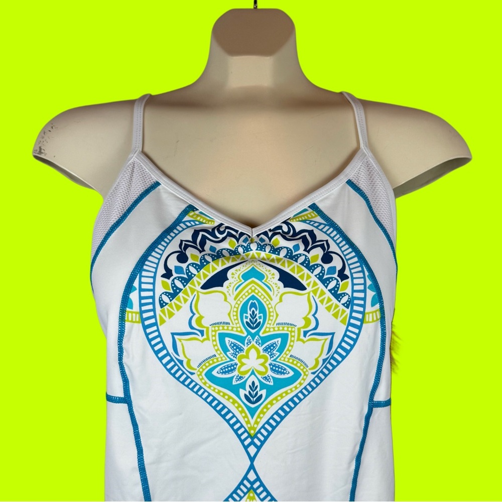 Athleta 1 Piece Bathing Suit Built In Bra White Lotus Design UV Protection Large - Picture 4 of 13